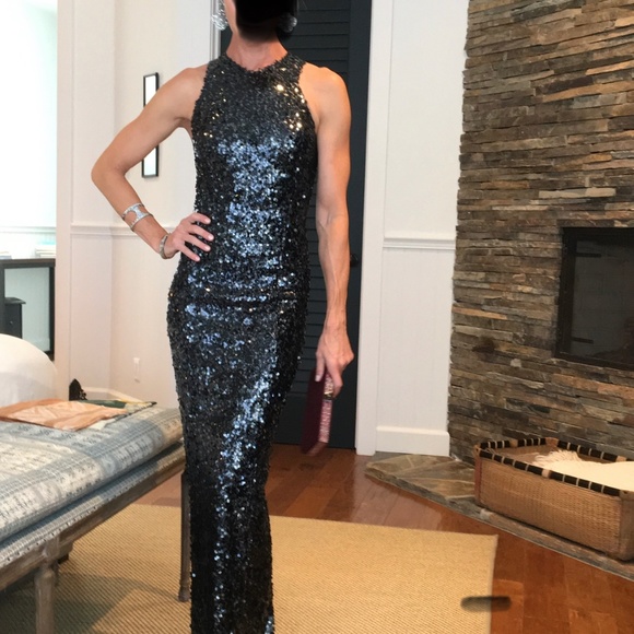Galvan London Navy sequin gown - Picture 1 of 8